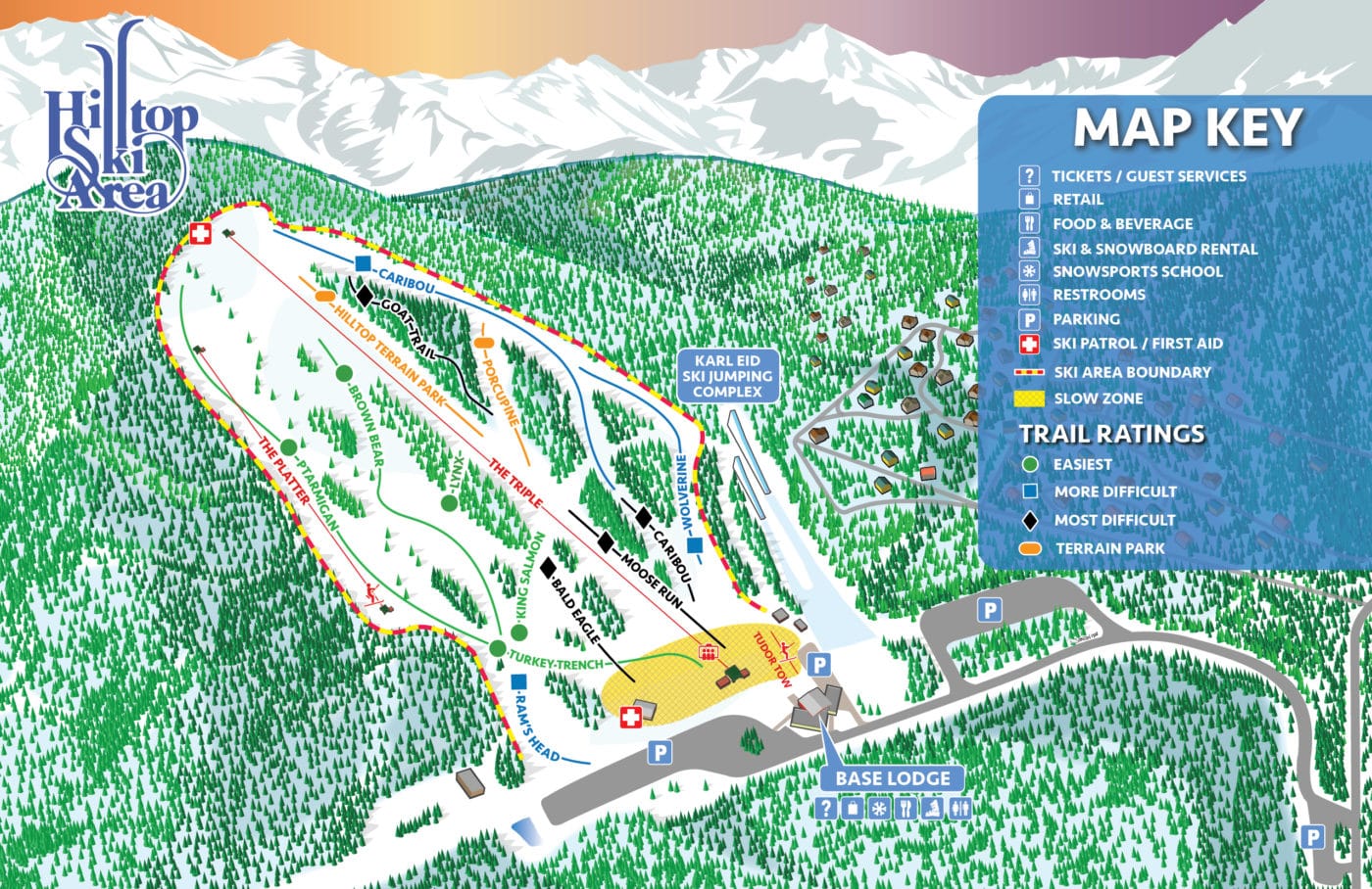 Map drawing of Hilltop Ski Area trails